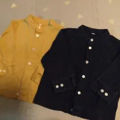 ボタン付きシャツ 2枚セット ベージュ、 ネイビー