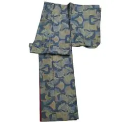 小紋着物カジュアル袷秋冬大島紬一元式イエロー黒地に黄色正絹