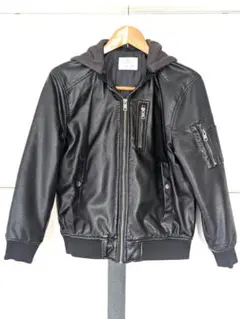 ザラキッズ　レザージャケット　パーカー付き