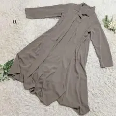 ロングワンピース　フレア　長袖　シフォン　カジュアル　淡色コーデ　無地　LL