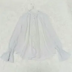 ​オペークドットクリップ M ブラウス ストライプ 袖フリル 通勤 オフィス