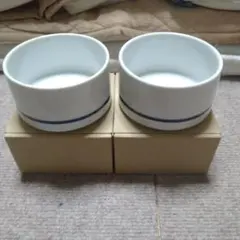 陶器製コップ 2個セット 青いストライプ