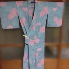 本場小千谷ちぢみ 夏着物 トールサイズ 花柄 ピンク系 麻着物 小千谷縮