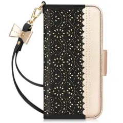 iPhone 14 Pro Maxケース 透かし彫り模様 鏡付き 高級PU