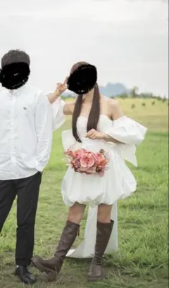 ミニ丈ウエディングドレス　つけ袖　ブーツ　セット