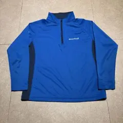 Montbell キッズ　ロンt 長袖　アウトドア　ハーフジップ　青　140