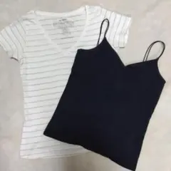 白ボーダーTシャツ&黒キャミソール　2枚組