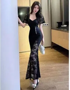 シースルー花柄ロングドレス✾結婚式パーティー春夏注目