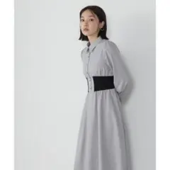 【美品】ナチュラルビューティーベーシック＊ウエストリブシャツワンピース