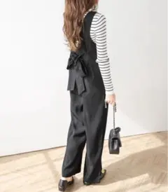 AMELY バックリボンVネックサロペット