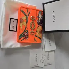 GUCCI 花柄 二つ折り財布 オレンジ