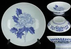 鍋島染付 牡丹文 大皿 藍鍋島 後期鍋島 櫛高台 古伊万里 絵皿 古美術 骨董品