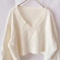 SHEIN シーイン Vネック クロップド ニット セーター ホワイト 白 S