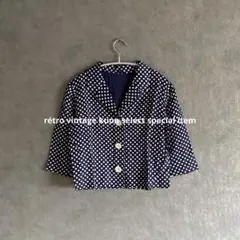昭和レトロ水玉模様シャツ　半袖シャツ　ヴィンテージコーデ　トレンド　ドット柄　夏