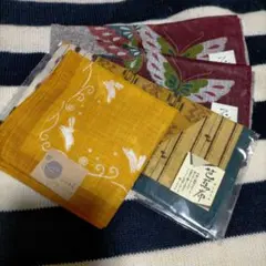 蝶と鳥のモチーフ ハンカチ 4枚セット