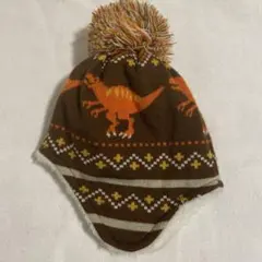 恐竜柄ニット帽子 フリース内側　48〜50cm