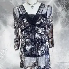 フェアリーグランジ グランジ 黒 チュニック ホラゲ系 レース フリル 薔薇