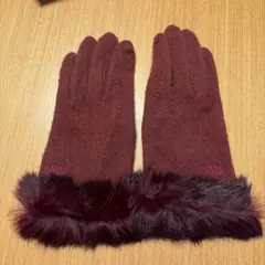 DAKS 手袋 ボルドー ファー付きのサムネイル
