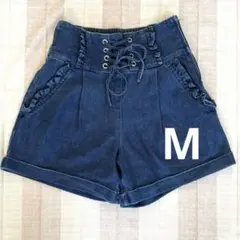 デニムショートパンツ ウエストゴム デニムブルー サイズM
