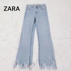 ZARA ザラ フレアデニム デニムパンツ ジーンズ フリンジ ライトブルー Sのサムネイル