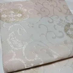 夏帯 絽 九寸名古屋帯 丸紋 金銀彩 薄桃色