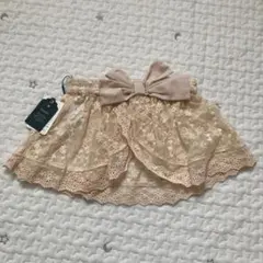 cottoli レースエプロンスカート　重ね着　ボトムス　ピンク刺繍フリルリボン