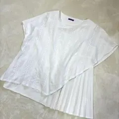 axes femme カットソー プリーツ ホワイト 白 レース　アシメトリーのサムネイル