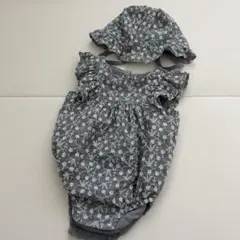 ZARA ベビー　デニム　花柄刺繍　ロンパース 帽子60cm（1-3month）のサムネイル