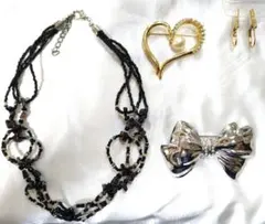 ブローチ、チョーカー(ネックレス)、ピアス　アクセサリー4点 まとめ売り