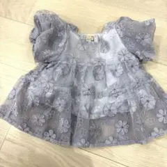 petit main 花柄刺繍トップス グレー　80