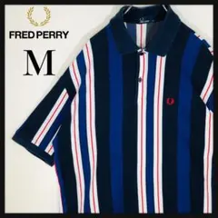 【人気】フレッドペリー ポロシャツ ストライプ トリコロール 紺 Mサイズ