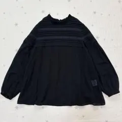 ADIEU TRISTESSE 黒 レース ピンタック 長袖ブラウス コットンのサムネイル