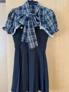 チェック柄リボン付きミニワンピース