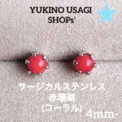スタッドピアスNO.131 コーラル(赤珊瑚) サージカルステンレス