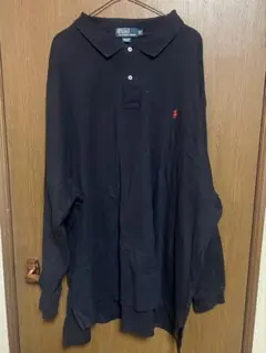 ラルフローレン　ネイビー 長袖ポロシャツ 赤いロゴ刺繍　4XL