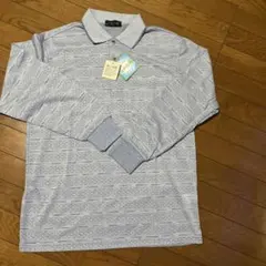 麻入り幾何学模様長袖ポロシャツ