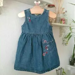 『GAP』95㎝ 花ステッチ デニムワンピース