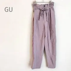 ＊GU ジーユー＊ うす紫 リボン付き ワイドパンツ (L) タックハイウエスト