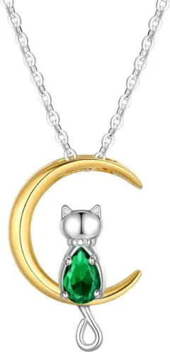 新品未使用 ⭐️ ネックレス 誕生石 ねこ 月 シルバー