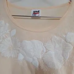 anvil 花柄刺繍 半袖Tシャツ ペールオレンジ Lのサムネイル