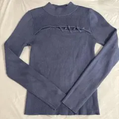 MURUA ブルー リブ編み ハイネックセーター
