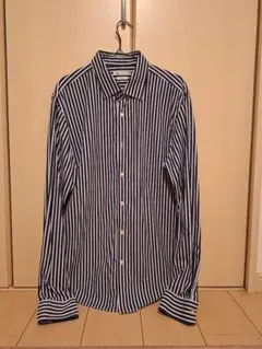 美品ZARAストレッチ素材　ブルーストライプ　シャツメンズXL