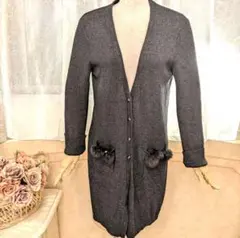 スーパービューティー ロングカーディガン42 ファー＆パール　グレーブラック