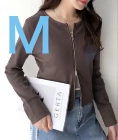 【クラシカルエルフ】ダブルジップ 長袖 ショート トップス ブラウン M