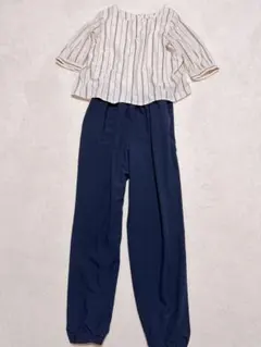 【極美品】ビームスハート ストライプ ネイビー オフホワイト オールインワン