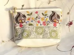 インド刺繍リボン マチ付きポーチ14cm