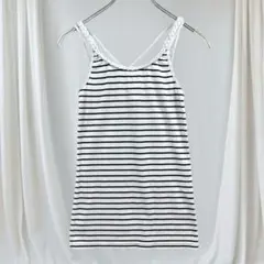 サマンサモスモスブルー キャミソール ボーダー柄 編み込み クロス 白黒 M