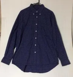 90s old UNIQLO ネイビー チェック ボタンダウン L 綿100%