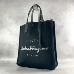 【極美品】FERRAGAMO キャンバス レザー ロゴ トートバッグ ブラック