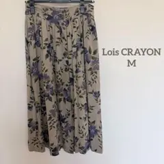 Lois CRAYON グレー　花柄レトロロングフレアスカート M レーヨン